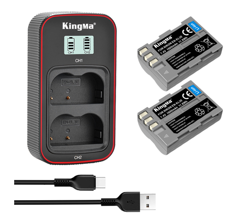 KingMa EN-EL3E 2-Pack Battery and LCD Dual Charger Kit for Nikon D90 D80 D90s D700 D300 D300S D200