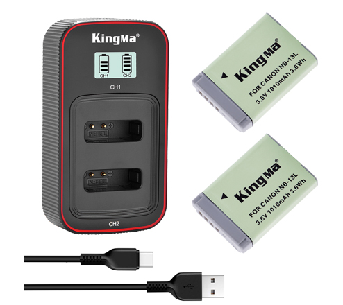 KingMa NB-13L 2-Pack Battery and LCD Dual Charger Kit for Canon G7X G7X2 G7X3 G9X SX720