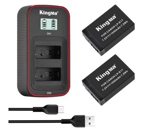 KingMa 1040mAh LP-E17 2-Pack Battery and LCD Dual Charger Kit for Canon EOS RP 750D 760D 800D 850D