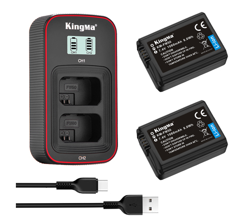 KingMa NP-FW50 2-Pack Battery and LCD Dual Charger Kit for Sony A7 A7R2 A7M2 A6300 A6000 A5000