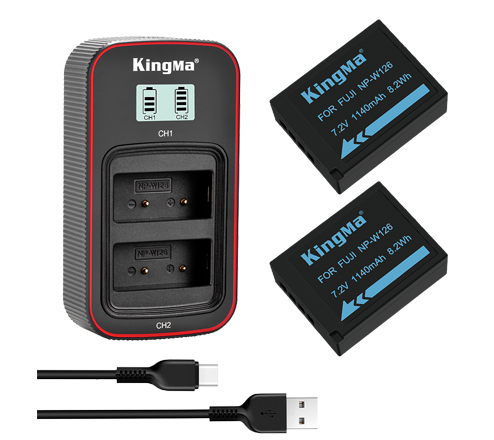 KingMa NP-W126 2-Pack Battery and LCD Dual Charger Kit for Fujifilm XA3 XT20 XA10 XT2 XA2 XT10