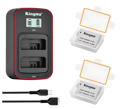 KingMa LP-E5 2-Pack Battery and LCD Dual Charger Kit for  Canon EOS 450D /EOS 500D/ KISS X3