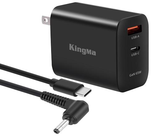 KingMa Portable 65W GaN PD Charger Fast Charging with Lenovo Type C to DC 4.0*1.7mm Connect Cable for Lenovo Laptop
