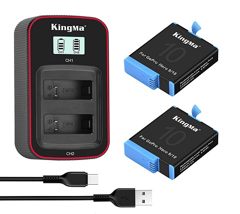 KingMa Replacement Li-ion Battery and LCD Dual Charger for GoPro Hero 9/10 Black Camera
